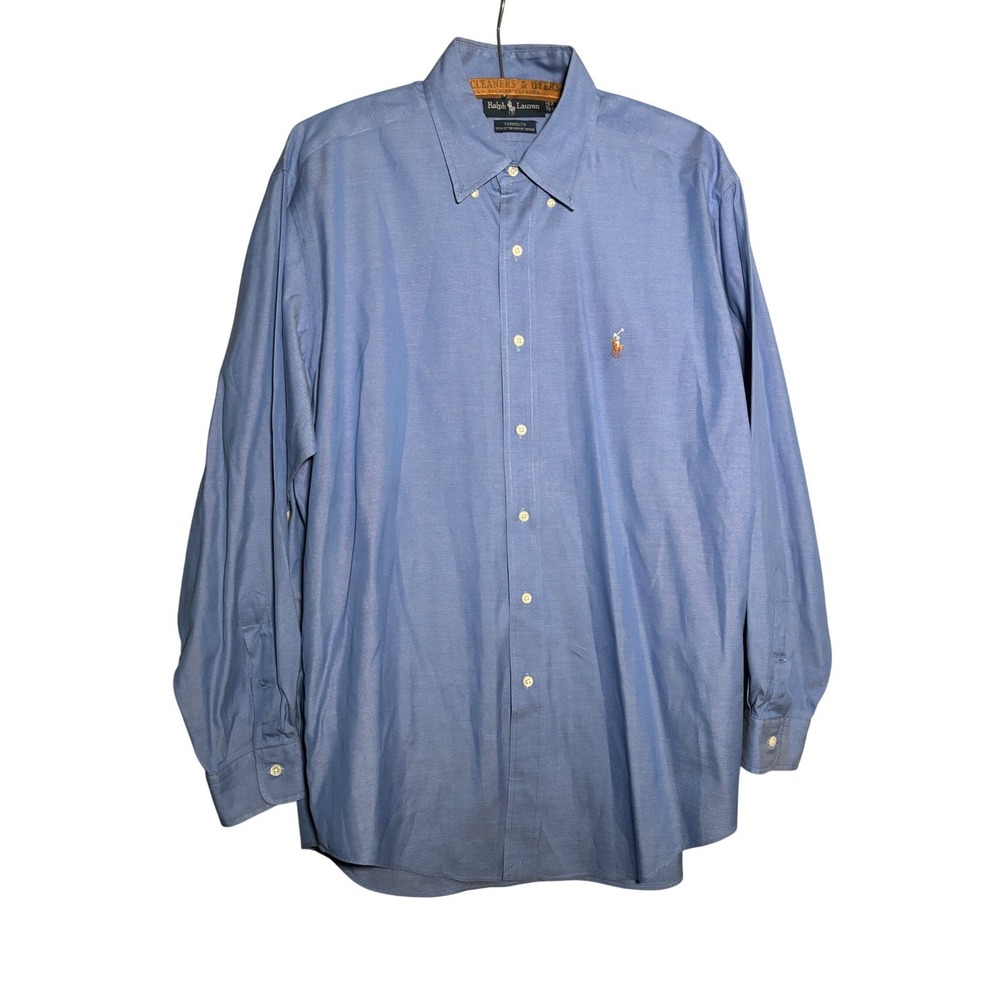 Ralph Lauren Yarmouth Blue Pinpoint Oxford Shirt Mens 16 34 Long Sleeve Cotton